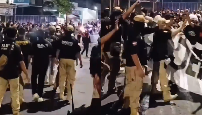 Tangkapan layar video sejumlah Pesilat dari Perguruan PSHT mengeroyok Polisi.