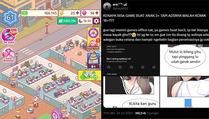 Postingan iklan komik dewasa di game anak.