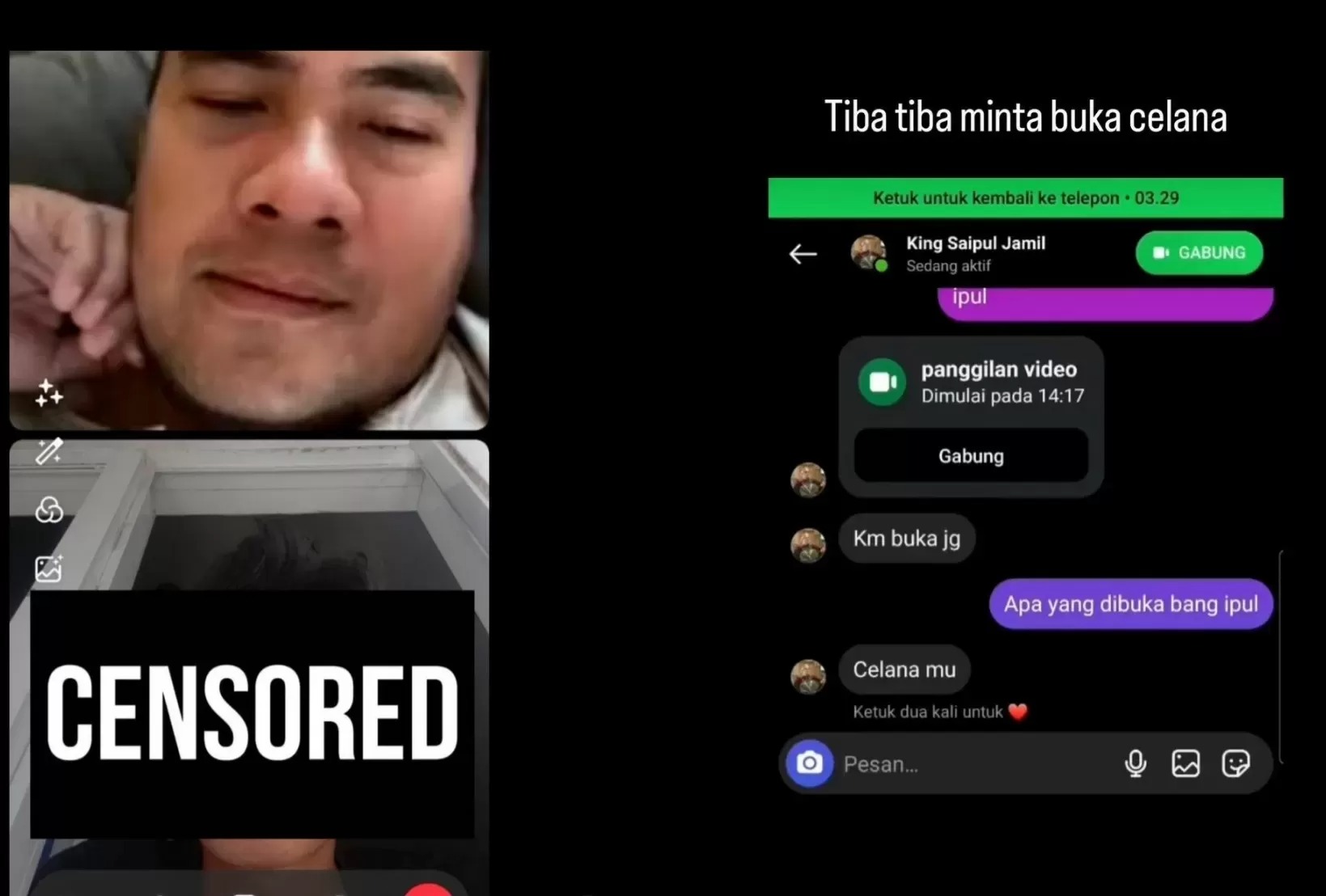 Saipul Jamil saat melakukan video call dan diduga melakukan pelecehan seksual.