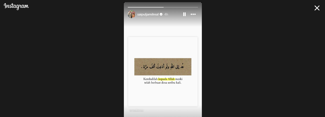 Unggahan instagram stories Saipul Jamil.