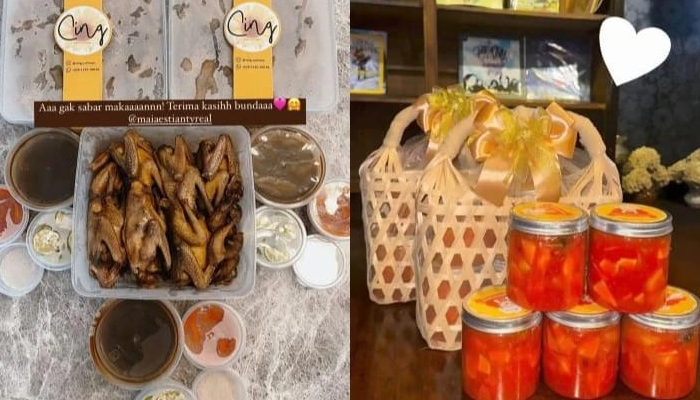 El Rumi dan Syifa Hadju pamerkan bingkisan makanan dari calon mertua.