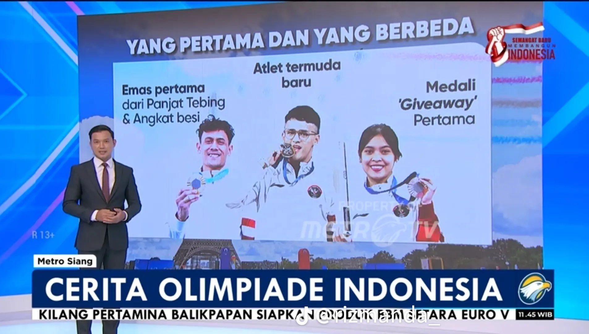 Tangkapan layar stasiun televisi juluki Gregoria Mariska atau Jorji dengan pemenang medali giveaway.