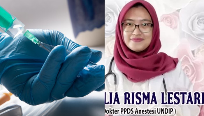 Ilustrasi Anestesi dan poster belasungkawa atas kematian Dokter Aulia Risma Lestari.