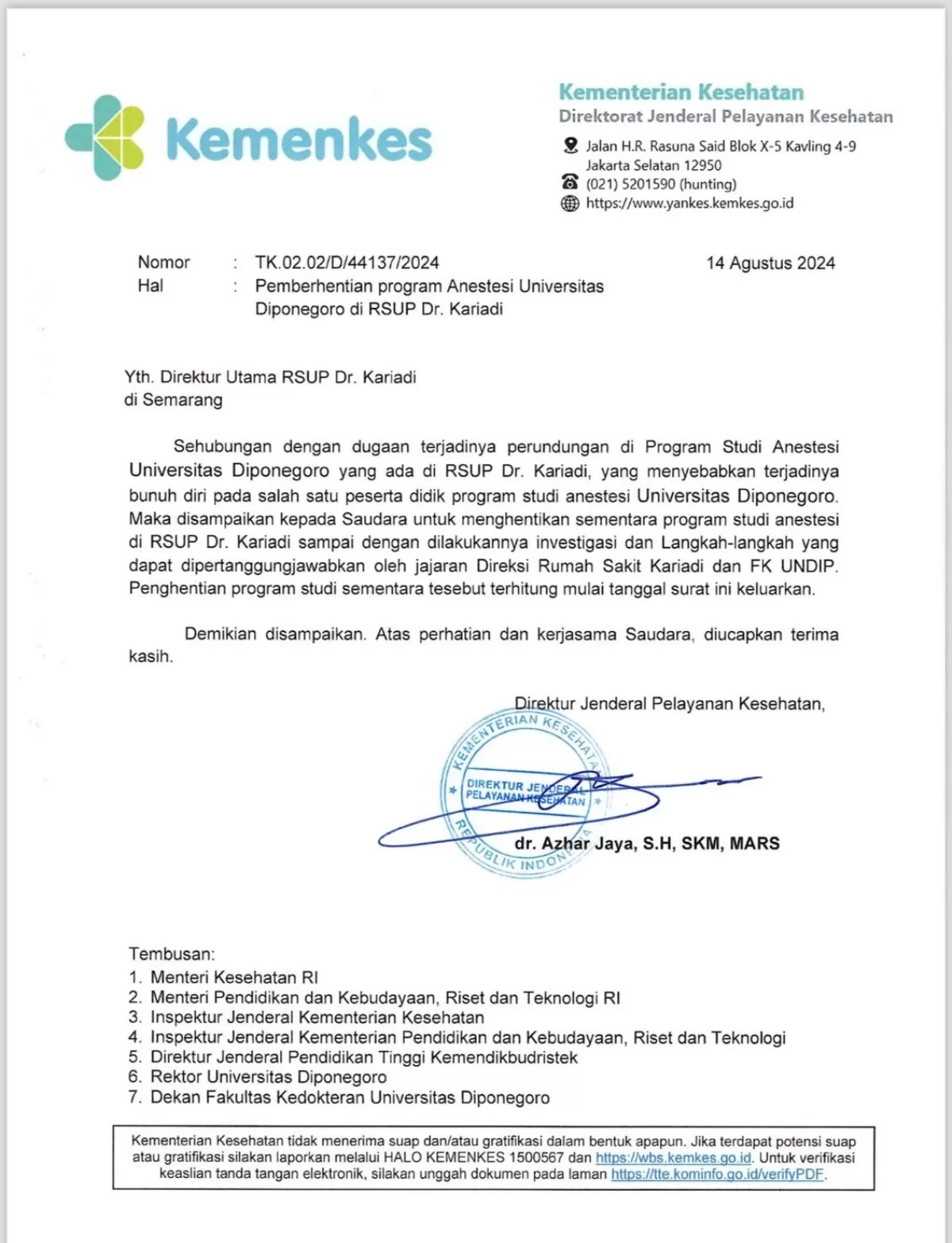 Surat edaran Kemenkes.