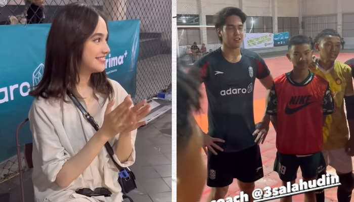 Syifa Hadju saat menemani El Rumi bermain futsal di Solo.