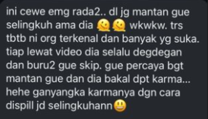 Nabila R ungkap isi pesan DM yang diterimanya usai viralkan perselingkuhan Laras Gartiana.