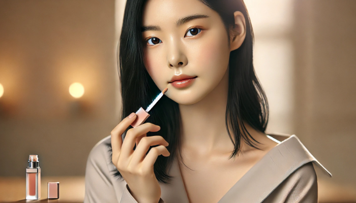 Ilustrasi orang yang sedang menggunakan lip tint.
