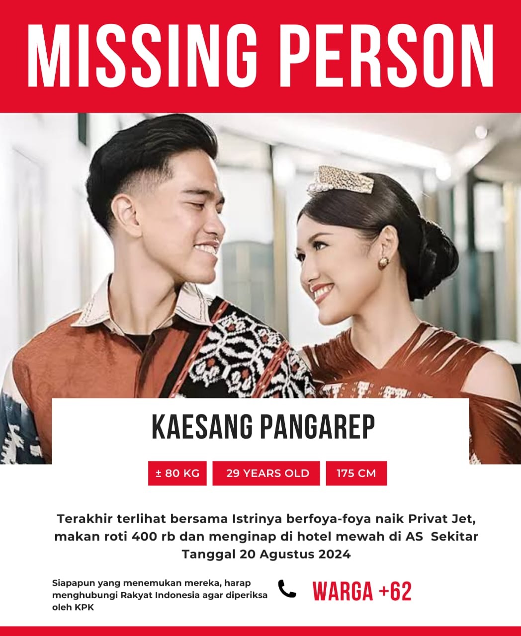 Poster hilangnya Kaesang Pangarep.