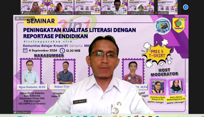 Agus Dwianto menyampikan materi pertama Reportase Pendidikan.