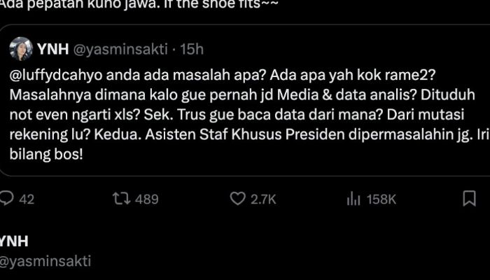 Cuitan kan akun milik Yasmin Nur di X.