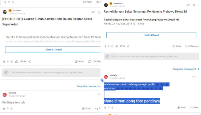 Jejak unggahan mesum akun Kaskus Fufufafa yang disebut milik Gibran Rakabuming.