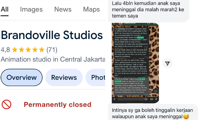 Ibu hamil sampai dibuat pendarahan akibat kekerasan karyawan di Brandonville Studios milik Cherry Lai.