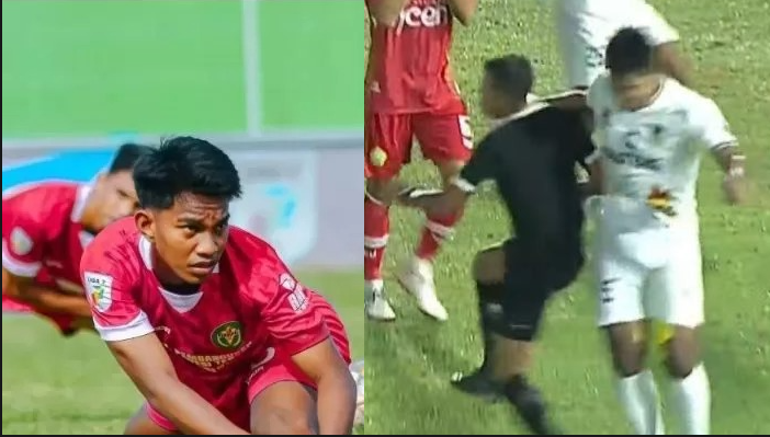 Muhammad Rizki Saputra pemain Persipal Palu yang lakukan pukulan ke wasit saat PON 2024.