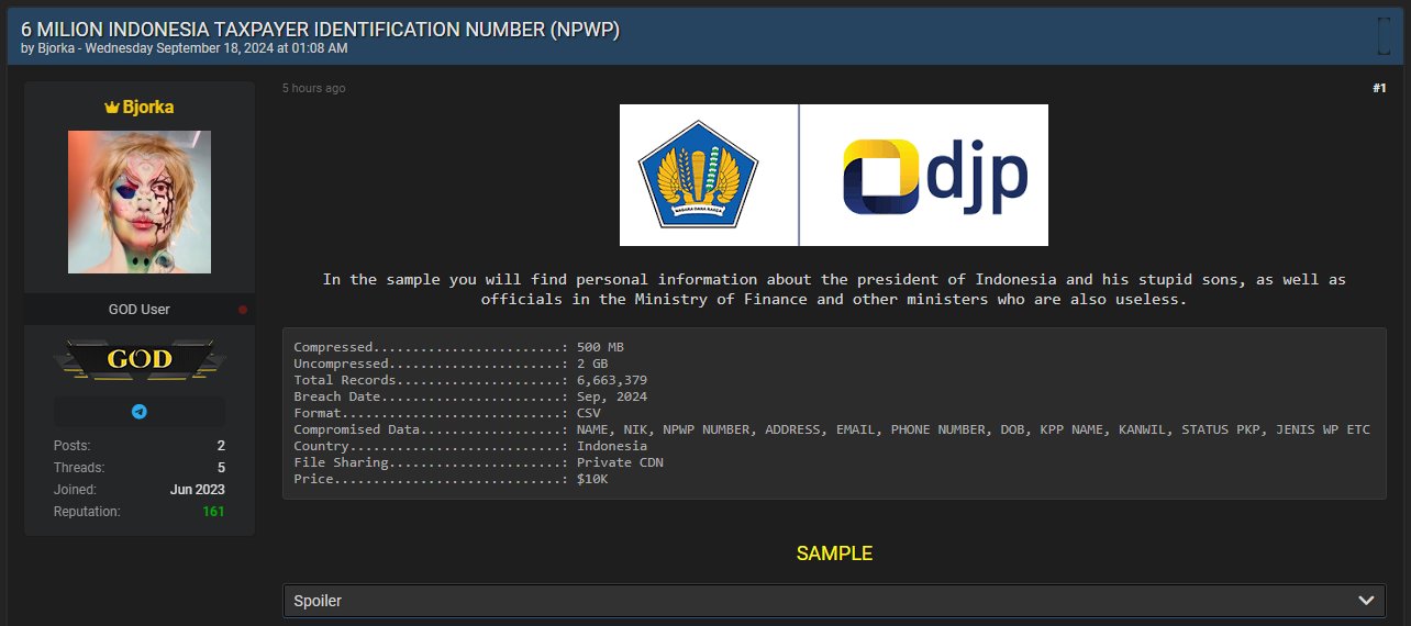 Hacker bocorkan data pajak atau NPWP masyarakat Indonesia, Jokowi, Gibran dan Kaesang juga kena!