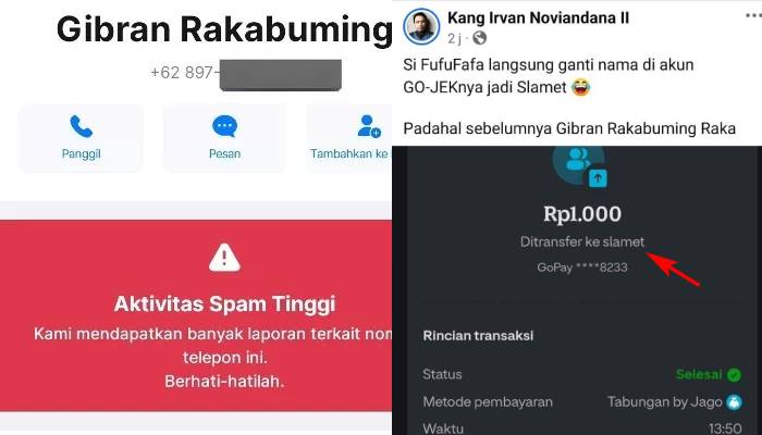 Nama nomor GoPay Fufufafa sebelumnya Gibran Rakabuming berubah jadi Slamet.