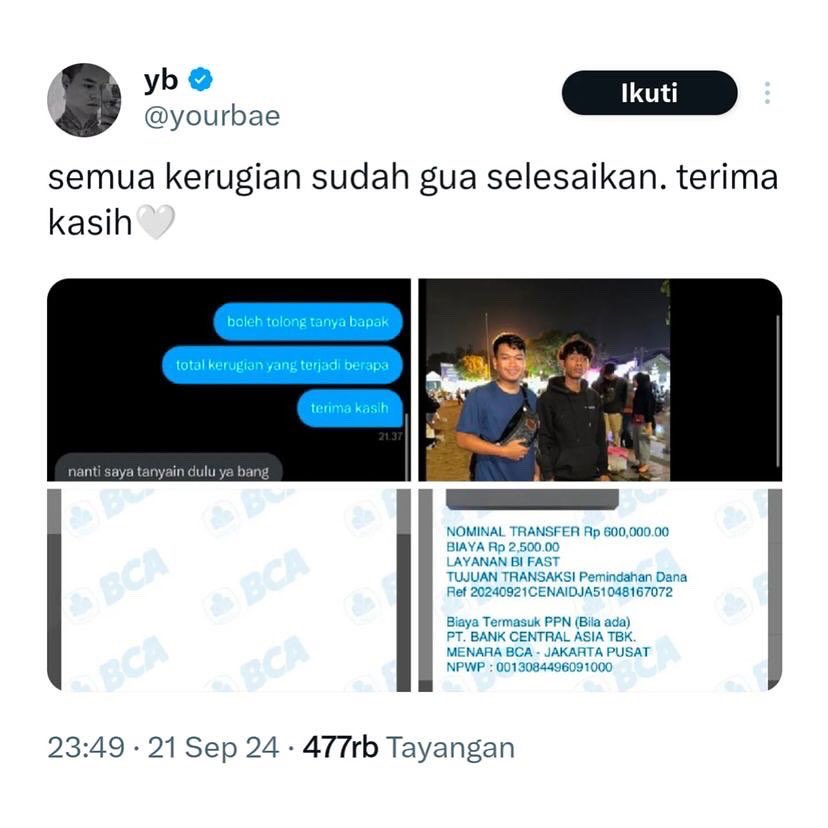 Reza Arap ganti rugi pedagang yang alami kerugian saat kunjungan IShowSpeed ke Indonesia.