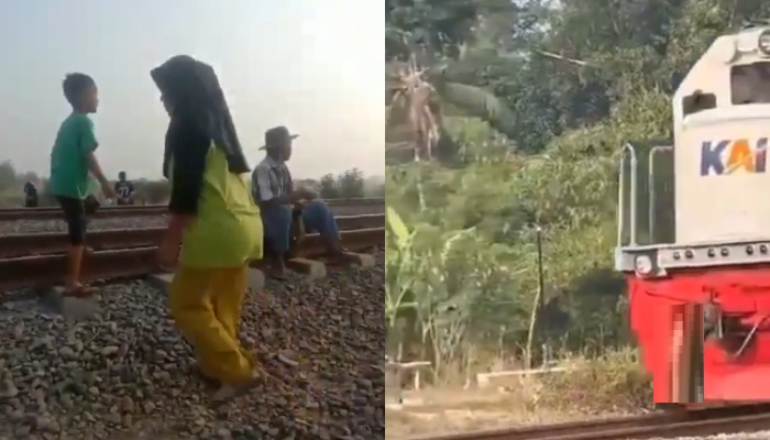 Viral video 4 warga tertabrak kereta api di Karawang.