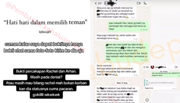 Rachel Vennya bagikan bukti saat Pratama Arhan hubungi dirinya soal perselingkuhan Azizah Salsha.
