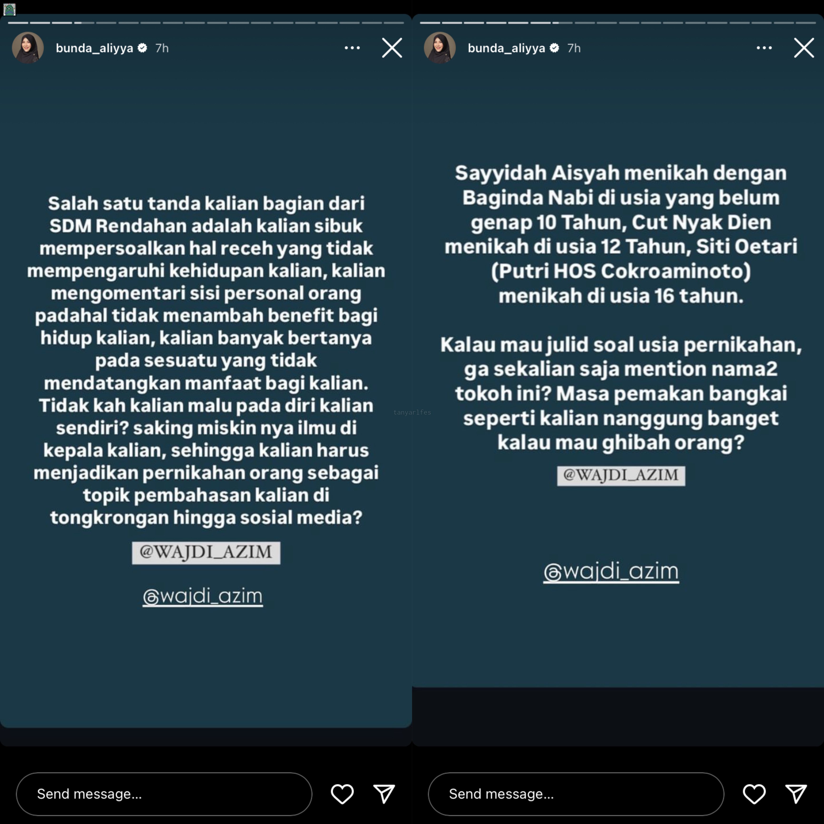 Unggahan Bunda Aliyya, mertua Gus Zizan.