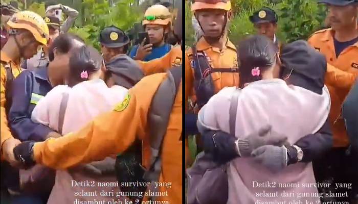 Video Evakuasi Naomi Daviola di gunung Slamet disambut pelukan Ibu.