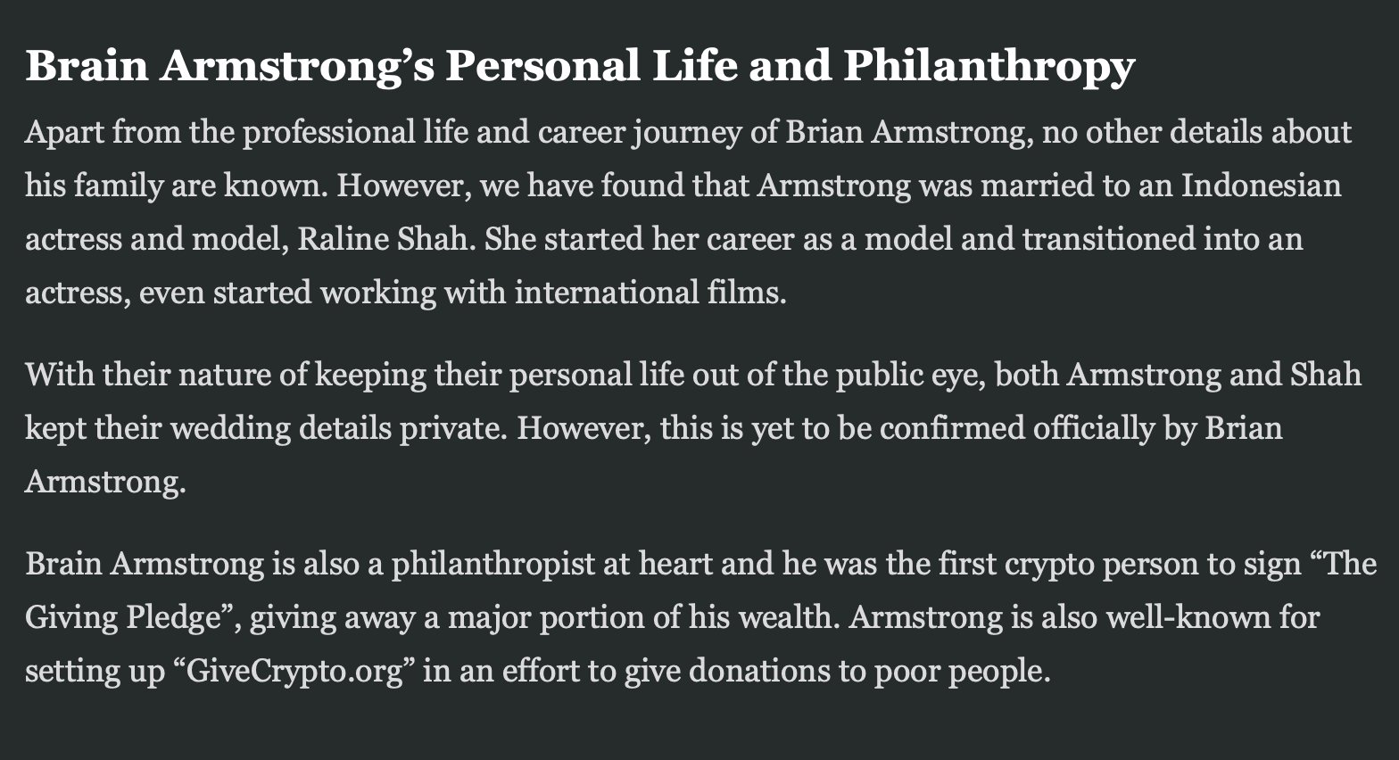 Artikel web crypto yang bahas hubungan Brian Armstrong dan Ralilne Shah.
