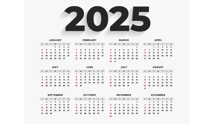 kalender untuk tahun 2025 mendatang.