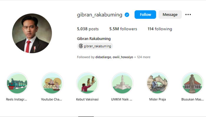 Gibran Rakabuming gunakan foto profil baru usai resmi dilantik jadi wakil presiden RI.