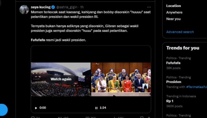 Unggahan terkait tagar viral Fufufafa pada Minggu (20/10/2024), dikutip pada pukul 12.49 WIB.