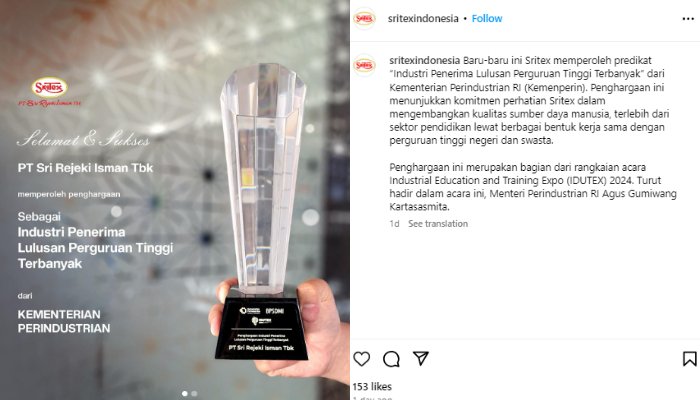 Unggahan terakhir dari PT Sritex di media sosial.
