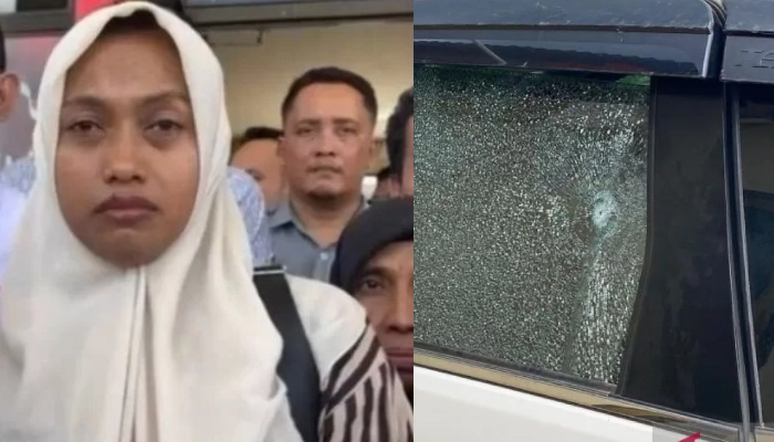 Kaca Mobil yang kerap ditumpangi Supriyani diduga terkena tembakan.