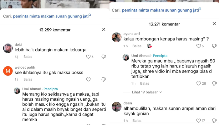 Komentar pemilik video viral pungli makam sunan gunung jati.