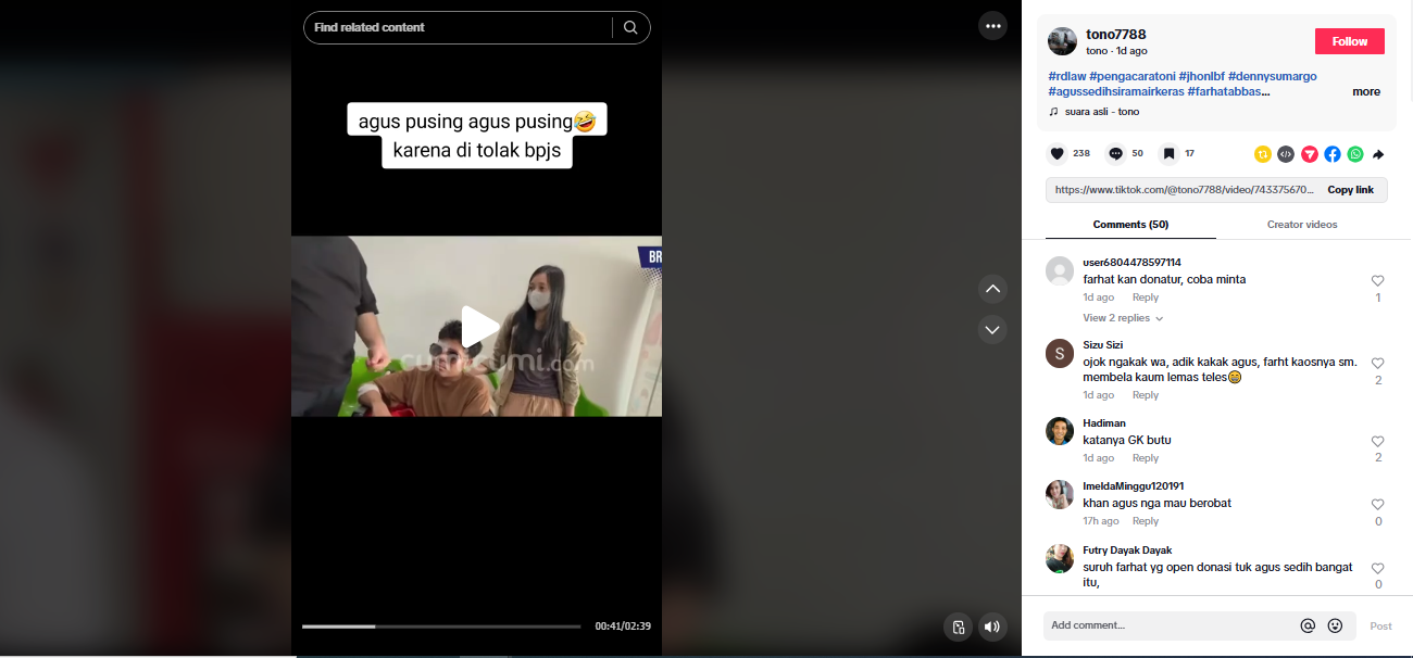Agus Salim minta tolong ke Pratiwi Noviyanthi usai pengobatannya ditolak BPJS.
