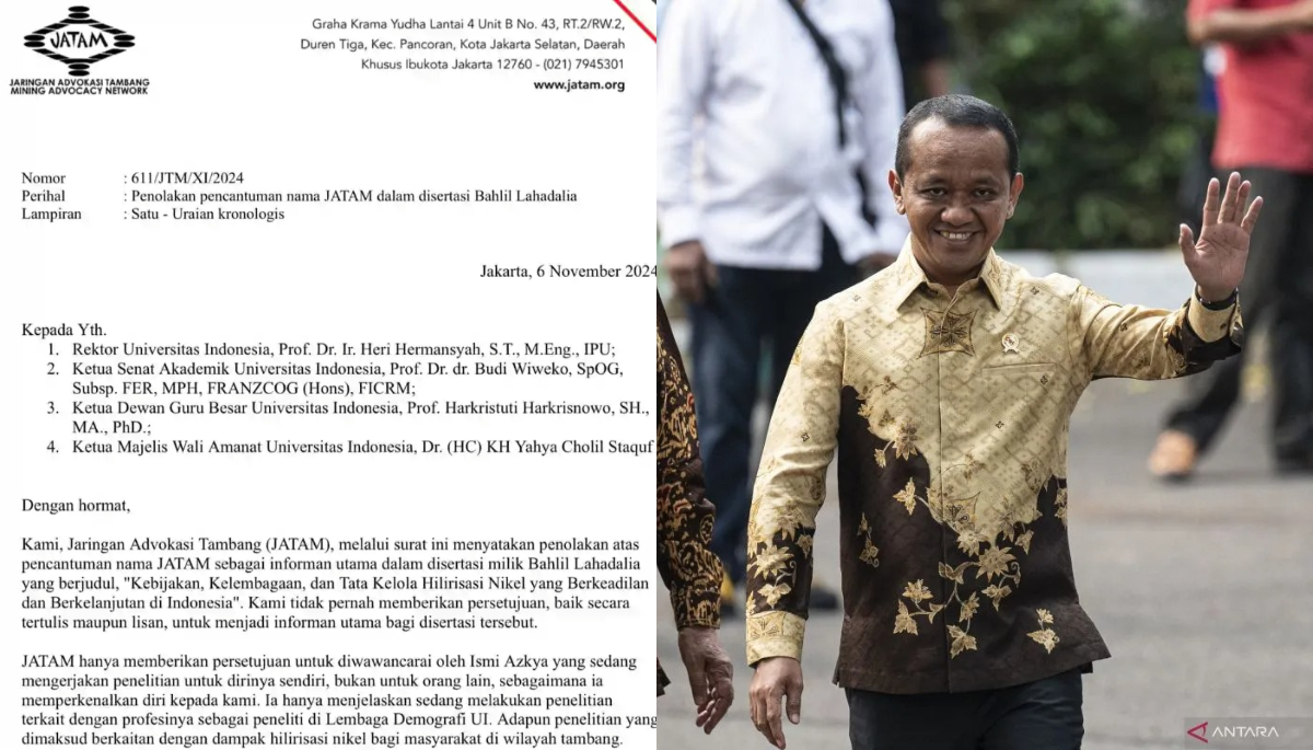 JATAM minta nama dan datanya dihapus dari disertasi Bahlil Lahadalia.