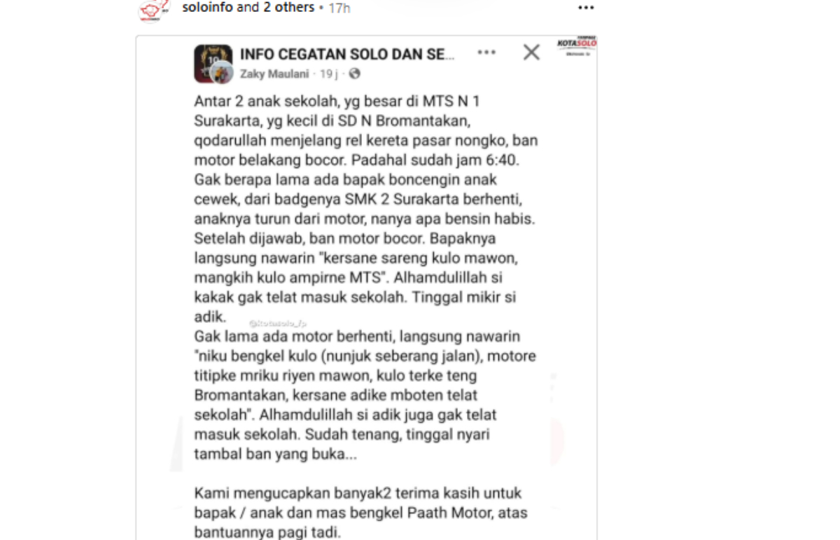 Viral curhatan Wong Solo soal aksi heroik masyarakat Kota Surakarta di pagi hari.
