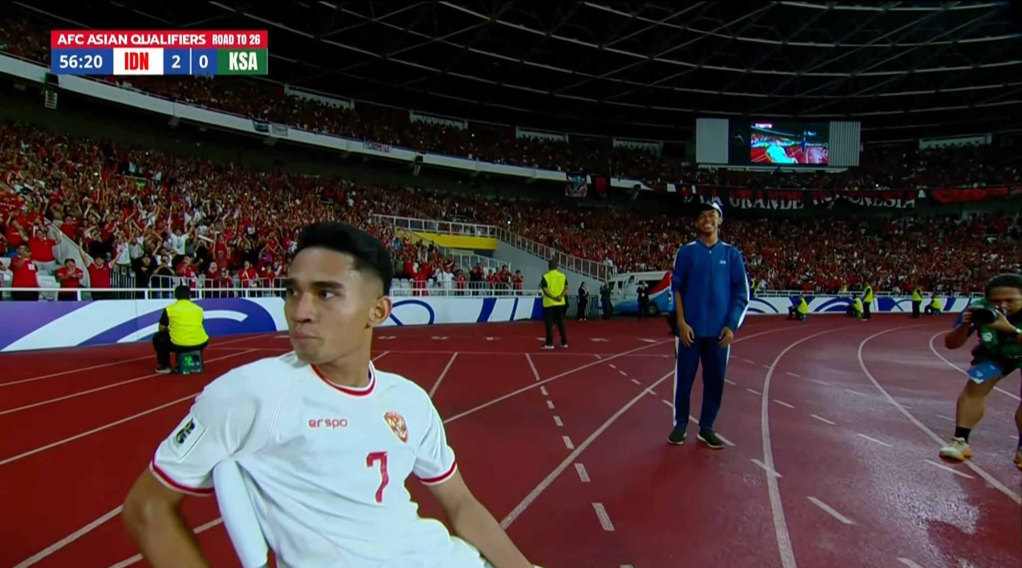 Selebrasi Marselino Ferdinan usai cetak 2 gol lawan Arab Saudi.