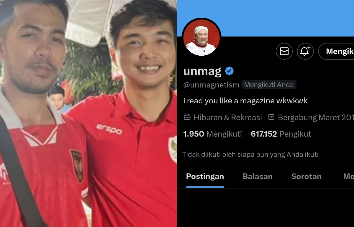 Viral akun @unmagnetism keciduk pakai jersey KW saat nonton laga Timnas lalu.
