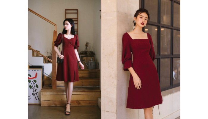 Dress merah rekomendasi outfit Natal 2024.