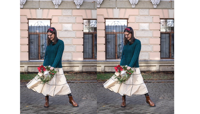 Midi Skirt dengan Sweater Turtleneck