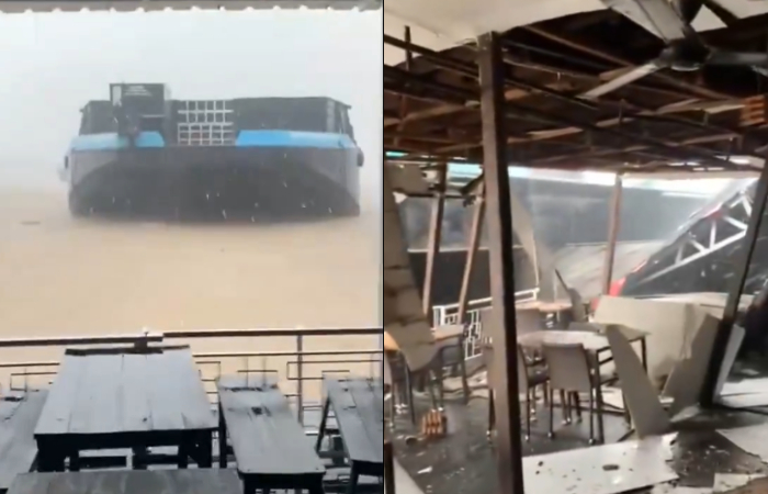 Ngeri! sebuah kapal tongkang tabrak Panorama Cafe & Resto di Samarinda.