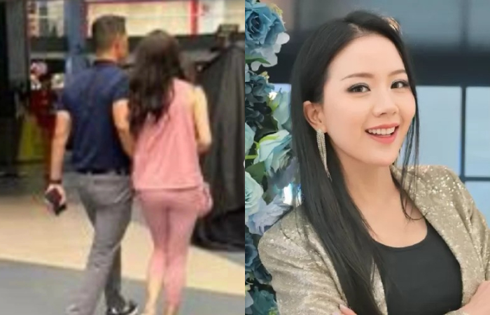 Diduga suami Agnes Jennifer sedang bersama wanita berbaju pink di Singapura.
