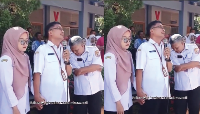 Oknum guru SMAN 1 Bukateja terlihat gandengan tangan saat siswanya demo terkait SNBP.