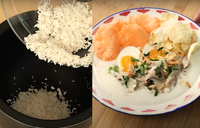 Resep bubur ayam praktis hanya menggunakan Rice Cooker.