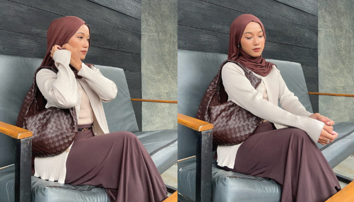 Trend fashion lebaran 2025 warna Cokelat Mahogany untuk kulit sawo matang.