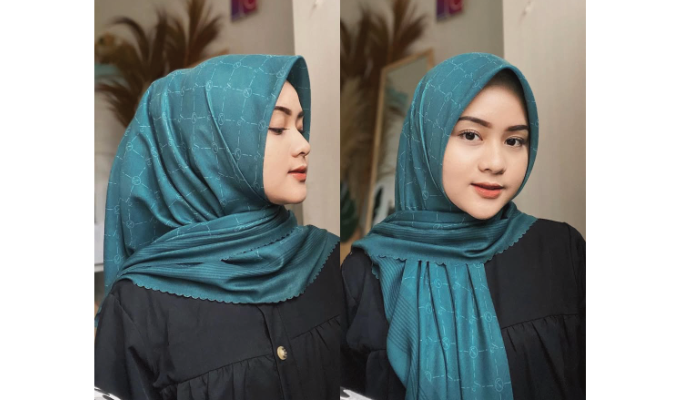 Contoh hijab Emerlad green untuk lebaran 2025.