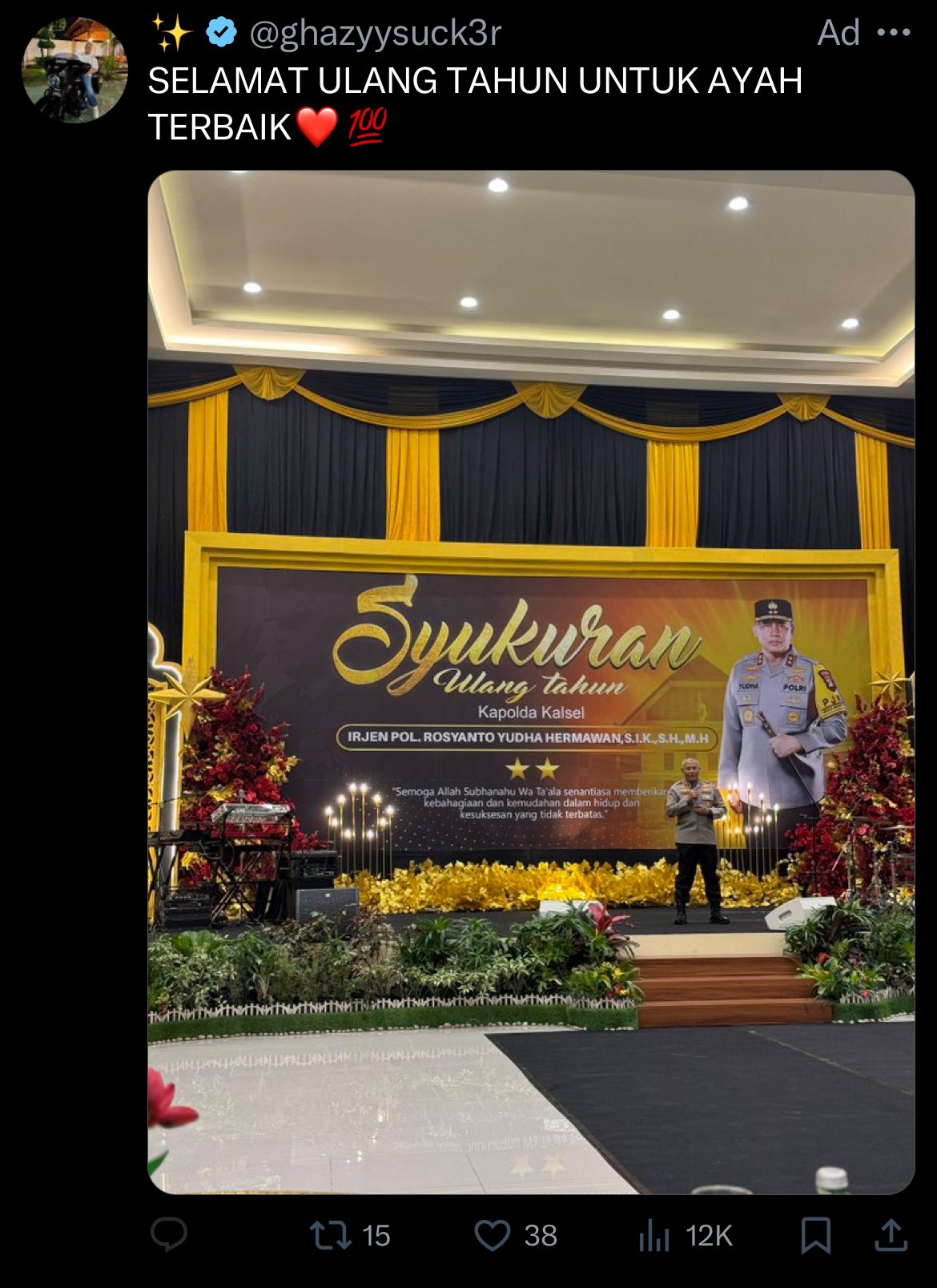 Ucapan berbayar sang anak untuk Irjen. Pol. Rosyanto Yudha Hermawan.