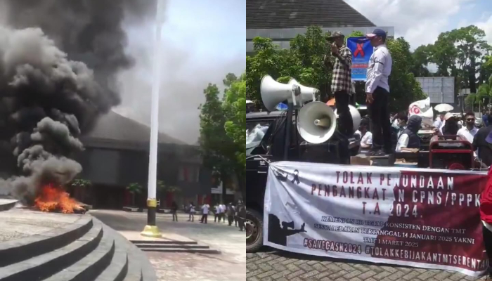 Tangkapan layar aksi demo di Kendari Sulawesi Tenggara pada Senin (10/3/2025)