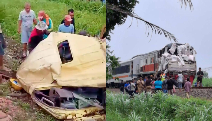 Tangkapan layar kecelakaan Kereta Api vs Truk di Kediri.