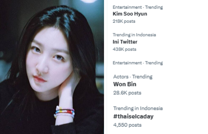 Kim Sae Ron, Kim Soo Hyun dan Won Bin jadi trending topic di X hari ini.