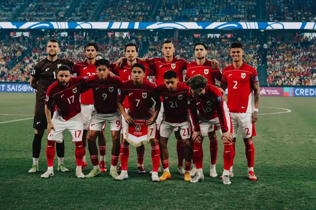 Skuad Timnas Indonesia saat menghadapi Australia.