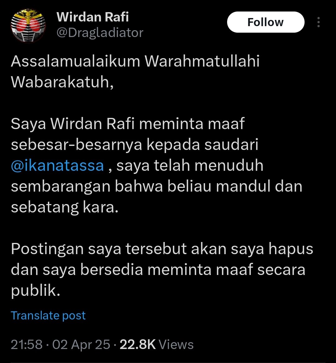 Permintaan maaf Wirdan Rafi usai katai penulis Ika Natassa mandul.